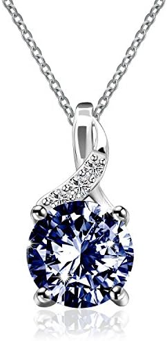 Silver Solitaire Pendant Sterling Silver synthetic Round Cut Deep Sapphire Blue Crystal Pendant Necklace For Women You Are My Only One