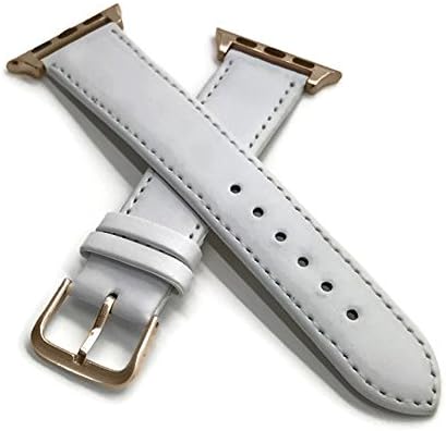 Fine White Italian Leather Watch Band with goldtone buckle and connectors for 38mm Apple Watch with Gold Gift Box