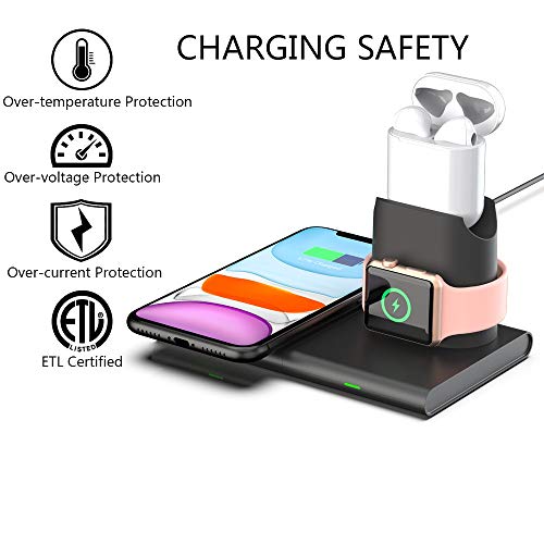 Wireless Charging Station,3 in 1 Fast Charger Phone Stand for iPhone X/XS/XR/XS Max/ 8 Plus,iWatch Charging Dock for 1/2/3/4 Airpod Charger Stand(Not Including Devices and iWatch Cable)