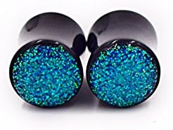 Handmade Iridescent Blue Sparkle on Black Onyx Stone Plugs - 8g, 6g, 4g, 2g, 0g, 00g, 1/2, 9/16, 5/8