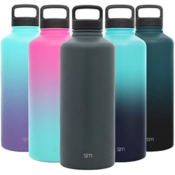 Simple Modern 84 Ounce Summit Water Bottle - Large Stainless Steel Half Gallon Flask +2 Lids - Wide Mouth Double Wall Vacuum Insulated Grey Leakproof -Graphite