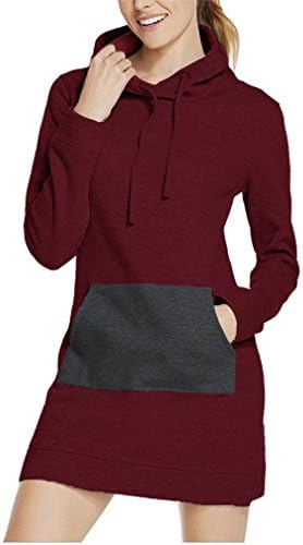 AVANZADA Women's Sweatshirt Hooded Top Long Sleeve Bodycon Hoodies Dress with Kangaroo Pockets Red Small