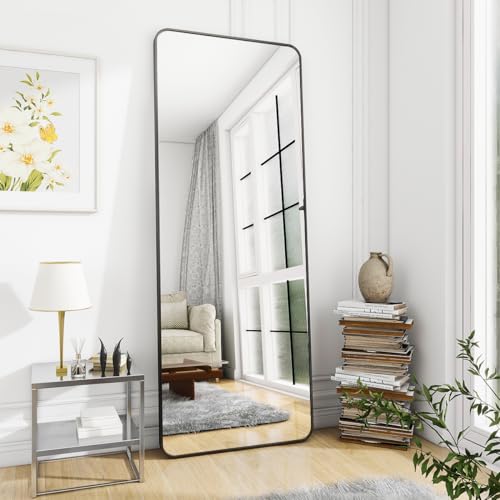 BEAUTYPEAK Black Full Length Mirror, 60"x20" Rounded Corner Floor Mirror Standing Hanging or Leaning Against Wall, Suitable for Bedroom or Dressing Room