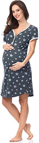 Italian FashionIF Nightdress Women Birth Nursing Nightdress Maternity Pregnancy Nightwear Maternity Wear with Full Button Placket Birth Shirt for Pregnant Women
