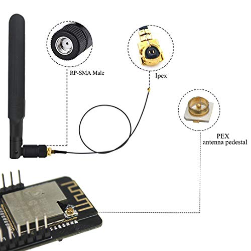 ESP32-CAM Camera WiFi + Bluetooth Module 4M PSRAM Dual-core 32-bit CPU Development Board with OV2640 2MP Camera Module and 8dBi Wireless Network WiFi WLAN Antenna + IPEX to RP-SMA Pigtail Cable