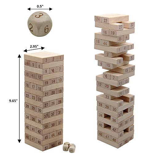 MorTime 51Pcs Timber Tower Wood Block Stacking Game - Number Match Playset