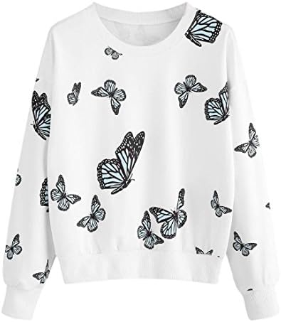 Nmch Women O Neck Butterfly Printing Sweatshirt Long Sleeve Casual Pullover Top Blouse