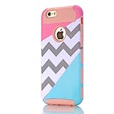 iPhone 6s Case,iPhone 6 Case,LUOLNH [2in1] Heavy Duty Hybrid Hard Case for Apple Iphone 6, 6s[4.7inch], Blue Mint Teal and Coral Pink Split Chevron Design Cover (Rose Gold)