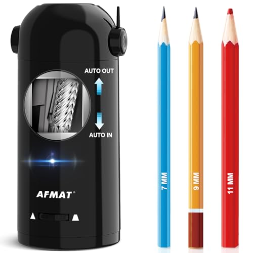 AFMAT PSX5 Electric Pencil Sharpener for Colored Pencils 7-11.5mm, Robot Pencil Sharpener, Fully Automatic Rechargeable Hands-Free Pencil Sharpeners for Large Pencils, Home, Classroom, Black