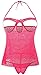 Women's Swirl Mesh Babydoll Set Lingerie Nightwear Sleepwear Dress(Rosered,L)