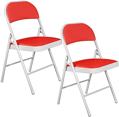 Story@Home Seat and Back Cushion Combo Set of 2 Multipurpose Folding Chair for Office Use, Kids, Home, School Study Folding Chairs, Living Room Chair, Garden, Balcony and Outdoors - White & Red
