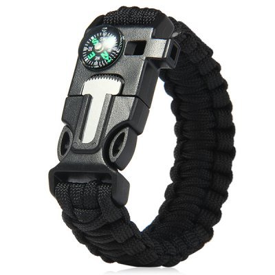 InLife 5 in 1 Outdoor Survival Gear Escape Paracord Bracelet Flint / Whistle / Compass / Scraper(Black)