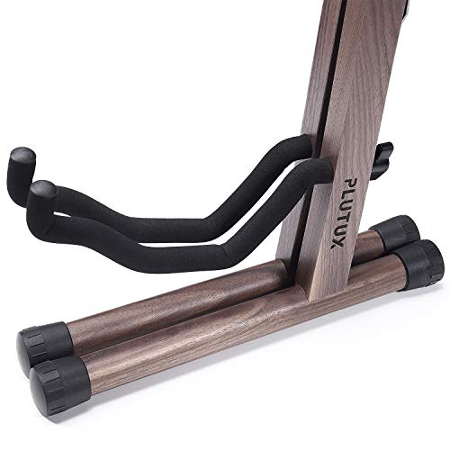 PlutuX Wood Guitar Stand for Acoustic, Electric, Classical, Bass Guitar Portable Guitar Stand Holder Music Instrument Stand Floor Nature Black Walnut - Thumbnail 2