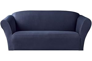 Bedding Haus 3pc Couch Slip Cover Set (Sofa, Loveseat, Chair), Stretch Form-fit, Furniture Protector, Polyester/Spandex, Isabel, 3pc Dark Blue