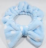 Flying Beauty Super Cute Elastic Hairband Bowknot Cosmetics Towel Headband for Washing Face and Makeup Soft Fluffy Colorful (Blue White Dots)