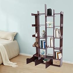 LOHISHILO 5 Tier Bookshelf Tall Bookcase Storage