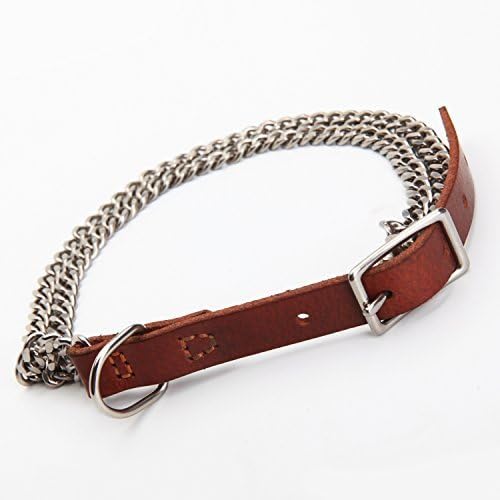 SteelPet Double Stainless Steel Leather Dog Collar Handmade Obedience Training and Walking Choke for Heavy Duty 16-26In Adjustable