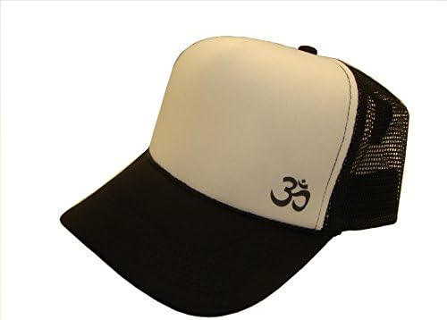 Sacred Om Yoga Symbol Side Logo Mesh Trucker Cap (One Size, Black/White)