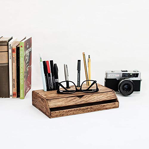Wood desk organizer - Vintage style walnut office desk organization - Classic wood Stationery storage box - Thumbnail 3
