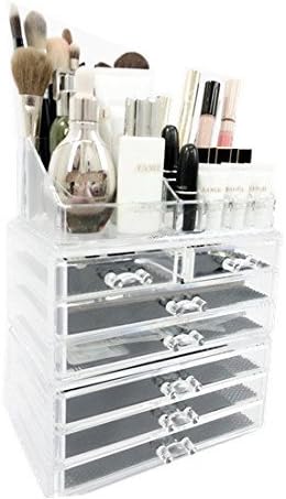 Unique Home 3 Piece Set Acrylic Jewelry & Cosmetic Storage Makeup Organizer (3 Piece Large, Clear)