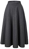 Vocni Women Flared Plaid A-Line Winter Wool Blend Midi Long Skirt,Dark Grey,US XS/Tag L (Waist 28