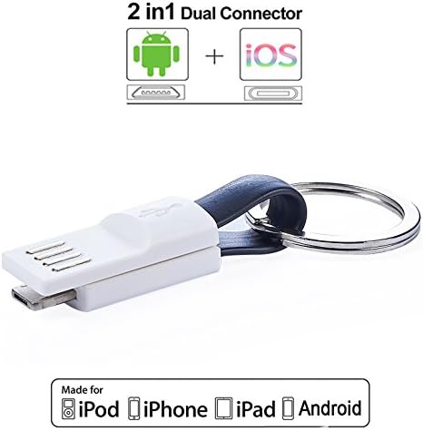 Short 3.54 Inch Ultra Portable Creative Charging Keychain Cable to Lightning &amp; Micro（2-in-1) for iPhone and Android (Black)