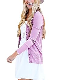 JNTOP suéter de punto básico de manga larga con cuello en V suave para mujer