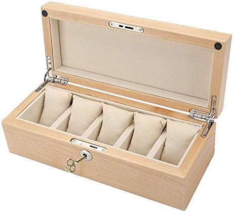 XXHSS European Simple Solid Wood Watch Box Organizer 5 Men Display Storage Case Metal Hinge Black PU Leather Multi-Function Large-Capacity Watch Box