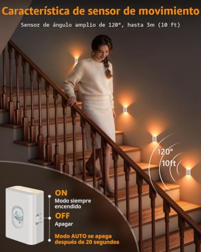 WILLED LED Stair Light, Rechargeable Night Light with Motion Sensor, 4 Pieces, 3 Modes (Auto/On/Off), Sticky Light for Hallways, Cabinets and Kitchen