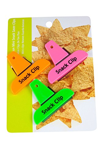 Good Living 3-Piece Set of Mini Neon Snack Bag Clips with Hanging Hole, 2-pack (2 sets, 6 Clips in Total)