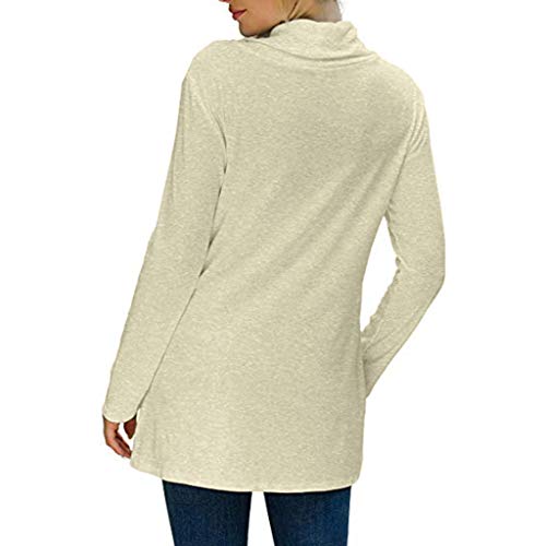 Women\'s Turtleneck Button Pullover Twist Knot Blouse Asymmetric Hem Top …