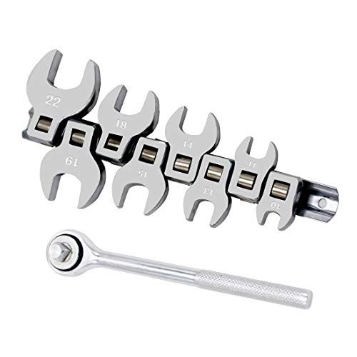 GOSWIFT 3/8” Drive Metric Crowfoot Wrench Set, Crows Foot and Wrench,10