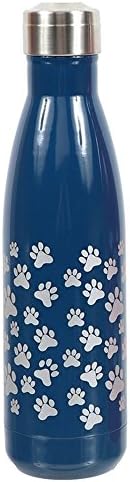 17oz Paw Prints Stainless Steel Water Bottle Copper Lined Double Wall Vaccum Insulation BPA Free (Blue w Silver Paws)
