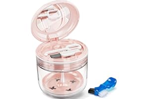LOEVCC Denture Cups for Soaking Dentures with Strainer Basket, Portable Denture Case Box & Retainer Cleaner Case with Denture Brush and Mirror, No-Leak Denture Holder for Travel (Pink)