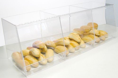 RCS Plastics Bulk Bread Storage Display Case 3 Containers for Deli or Convenience Stores, Bakery Sandwich Pastry Donut or bagel with removable crumb cleanout