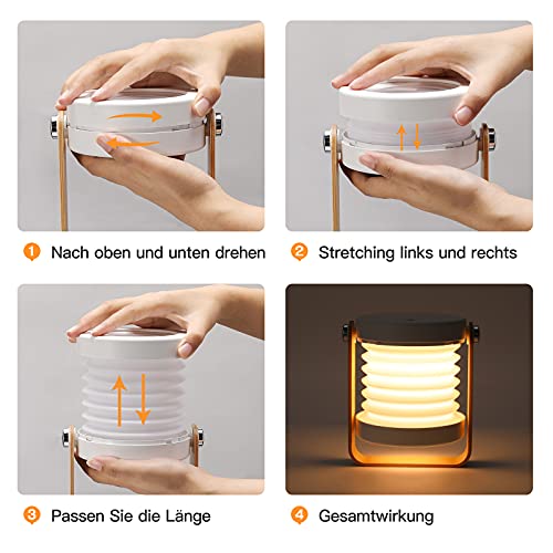 Tischlampe LED USB wiederaufladbar, Sintage Touch Dimmbar, drei Lichtmodi, 360° Beleuchtung Tragbar Faltlaternenlicht , Geeignet für Campinglampe Schlafzimmer Wohnzimmer Lesen