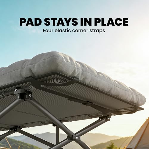 Outsunny Camping Cot with Soft Pad, 32" Extra Wide Folding Cots with Non-Slip Feet and Carry Bag, Heavy Duty Portable Oxford Sleeping Bed, 440 lbs Capacity, Grey