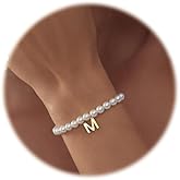 Gold Pearl Initial Bracelets for Women, 14K Gold Plated Dainty Bracelet with Letter Charm, Monogram Bracelet Gifts for Her, Trendy Jewelry for Women