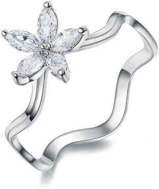 DIFINES Redbarry 18k Platinum Plated 5pcs Leaves Flower Shape CZ Fashion Girl Rings, Size 5.5