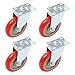 Online Best Service 4 Pack Caster Wheels Swivel Plate On Red Polyurethane Wheels (5 inch No Brake)