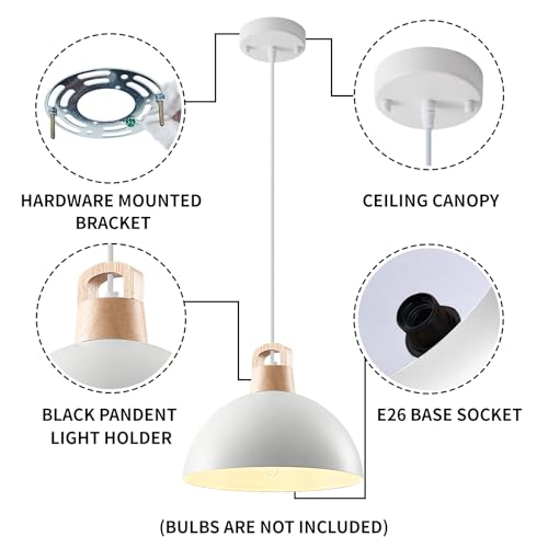 SESIMENT White Farmhouse Pendant Light 11.8inches 2 Packs, Industrial Pendant Light, Pendant Lights Kitchen Island, Modern Pendant Lights, Kitchen Pendant Lighting for Bedroom, Living Room