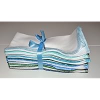 2 Ply 11x12 Inches White Cotton Birdseye Paperless Towel Set of 10 Assorted Blues and Greens