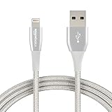 AmazonBasics Double Nylon Braided USB A Cable with Lightning Connector, Premium Collection, MFi Certified iPhone Charger, 6 Foot, 2 Pack, Silver