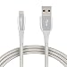 AmazonBasics Double Nylon Braided USB A Cable with Lightning Connector, Premium Collection, MFi Certified iPhone Charger, 6 Foot, 2 Pack, Silver primary