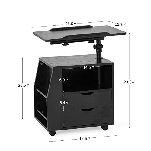 Swivel Top & Universal Wheels EROMMY Bedside Table Height Adjustable