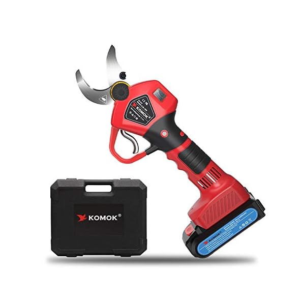 KOMOK Elektrische Gartenschere mit LED-Display, 21V Elektrische Astschere mit 2 Stücks 2Ah Lithium Akkus, 30mm…