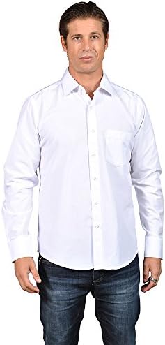 Men's Solid Color Button Down Dress Shirts (Large, White)