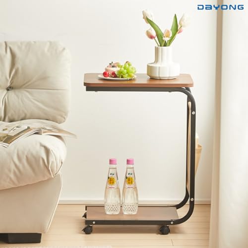 DAYONG C Shaped End Table,Movable Side Table Coffee Table Sofa Table with Wheels and Storage Bag for Small Space, Living Room, Bedroom, Bedside(40 * 38.5 * 62cm)