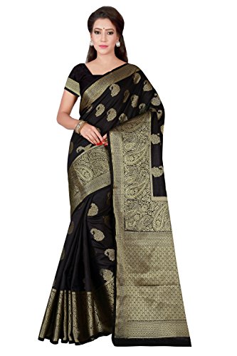 Shonaya Women s Party Wear Woven Handloom Cotton Silk Print Saree with Unstitched Blouse Piece (Black)