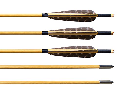 Albertu 12 Pcs Hunting Arrows Wooden Target Arrows 5" Turkey Feather Fletching Archery Arrows with Field Points for Recurve Bow or Longbow - Thumbnail 4